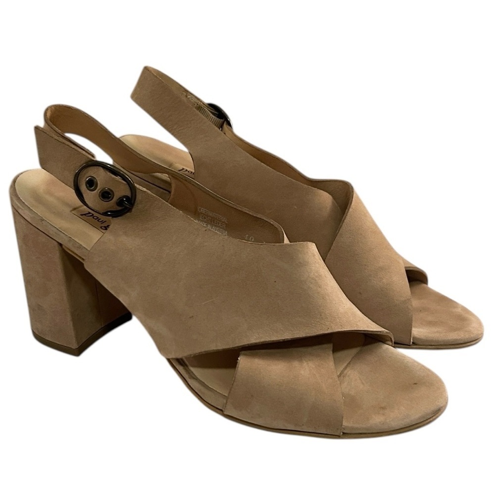 Paul‎ Green Tan Suede Strap Open Toe Block Heel Size 5.5